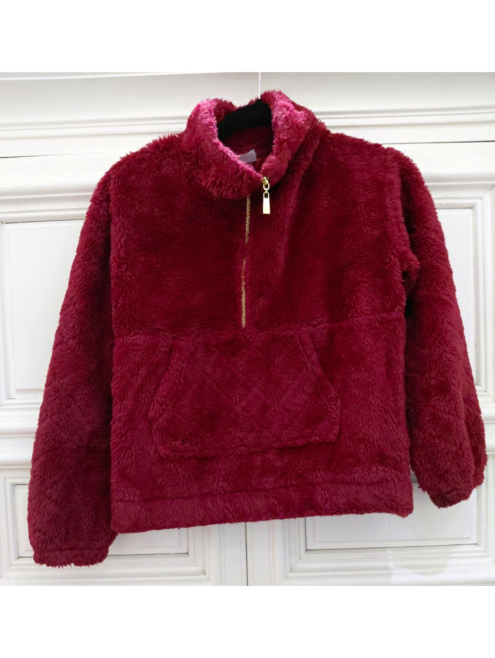 No Boundaries NO!BO Burgundy Fleece Sweatshirt 1/4 Zip Pockets Mock Neck XS